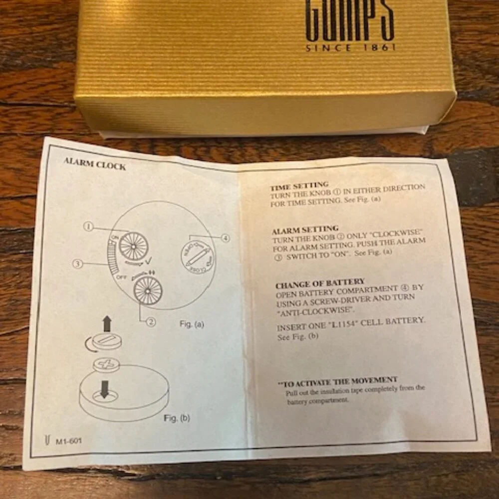 GUMPS Silver Travel Analog Alarm Clock Brand New in Box